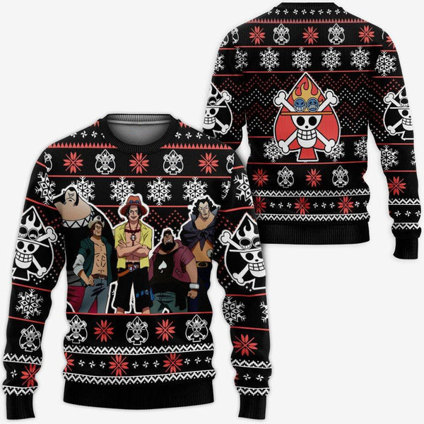 Divesart - Ace Spade Pirates Ugly Christmas villapaita ja huppari Custom Anime One Piece -joululahjat